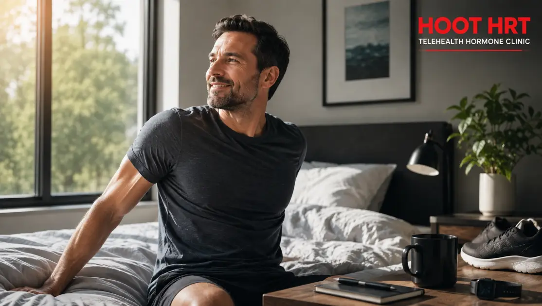 Man reviewing testosterone therapy results with a telehealth provider in Texas